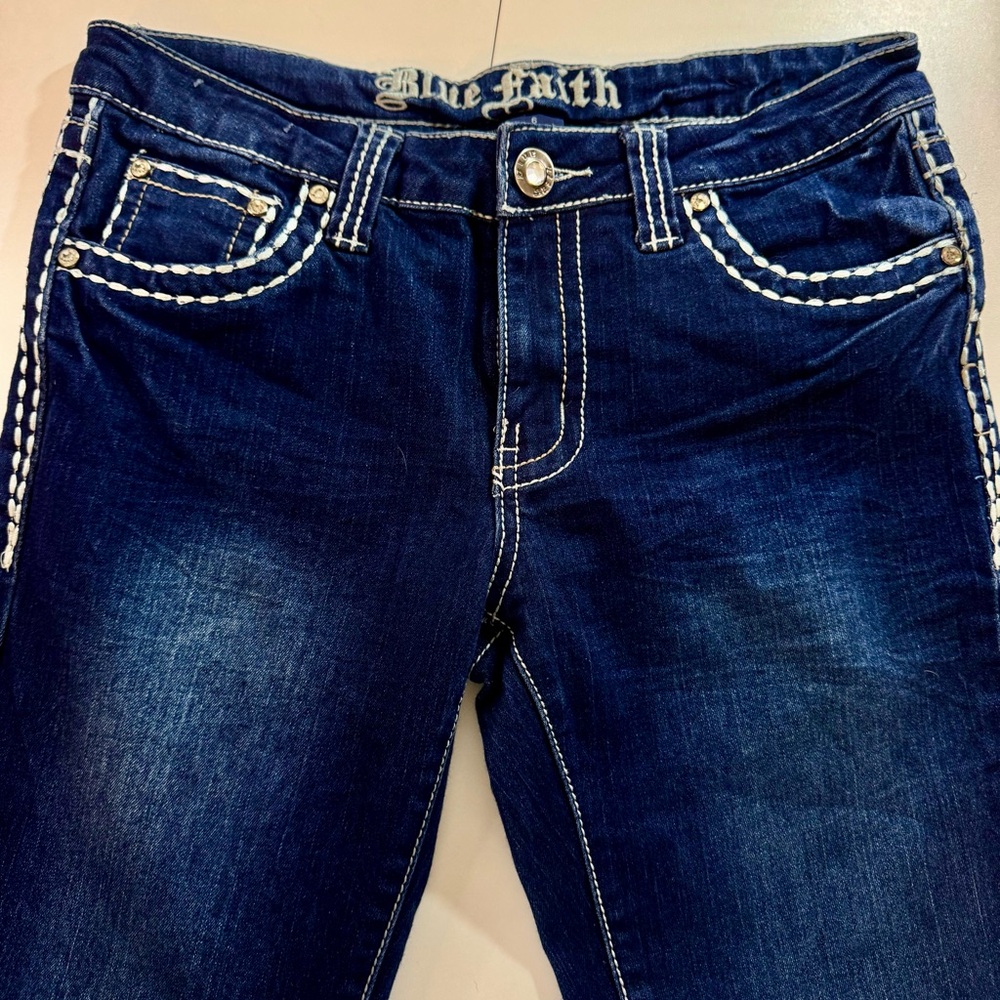 Blue Faith Rhinestone Bedazzled Jeans Size 6 Junior - Picture 4 of 15